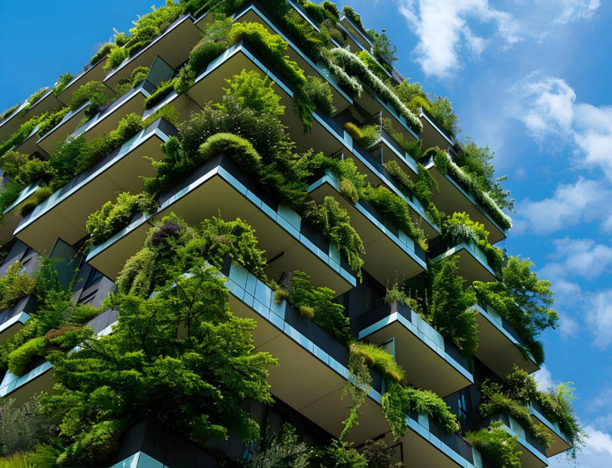 πολυκατοικία με πράσινα φυτά